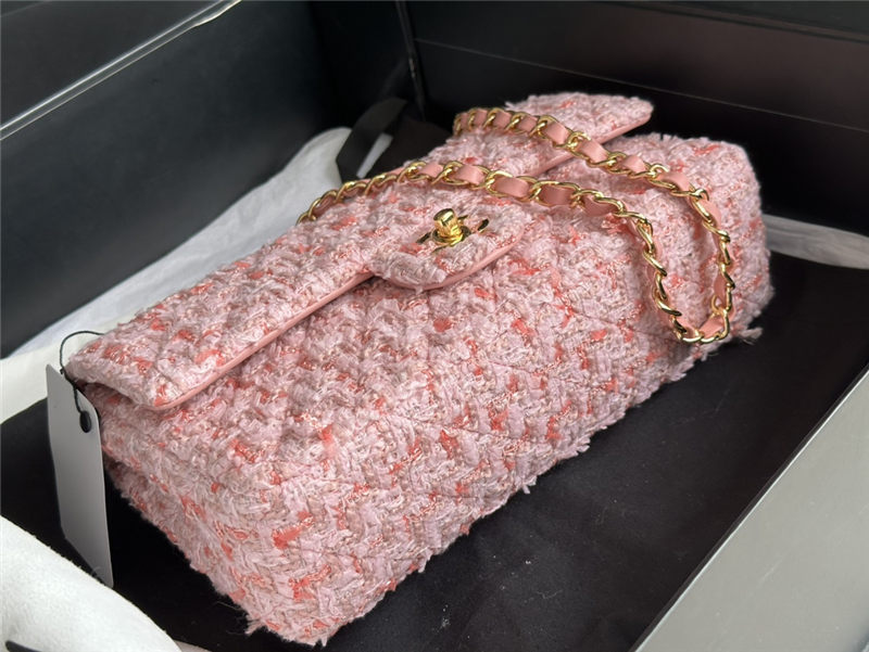 Chanel Medium Classic Flap Bag Tweed Pink-II High