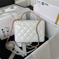 Chanel MINI FLAP BAG WITH TOP HANDLE AS3886 Shiny Calfskin & Gold-Tone Metal White A