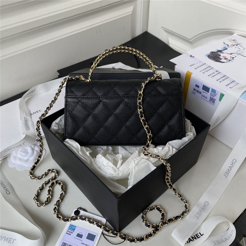 Chanel CLUTCH WITH CHAIN AP3238 Grained Shiny Calfskin & Gold-Tone Metal Black A