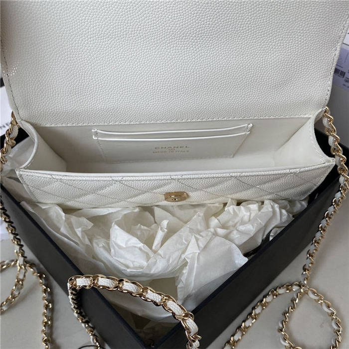 Chanel CLUTCH WITH CHAIN AP3238 Grained Shiny Calfskin & Gold-Tone Metal White A