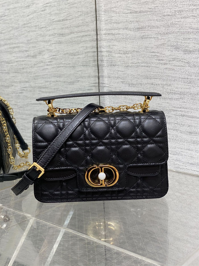 Small Dior Jolie Top Handle Bag Cannage Calfskin Black High