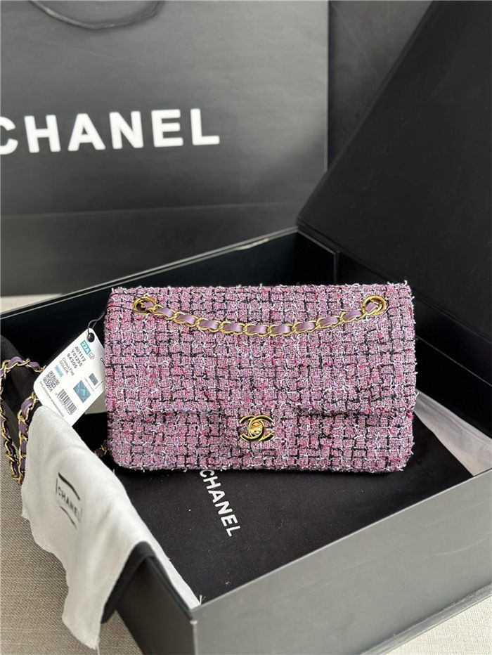 Chanel Medium Classic Flap Bag Tweed Lt-Purple High