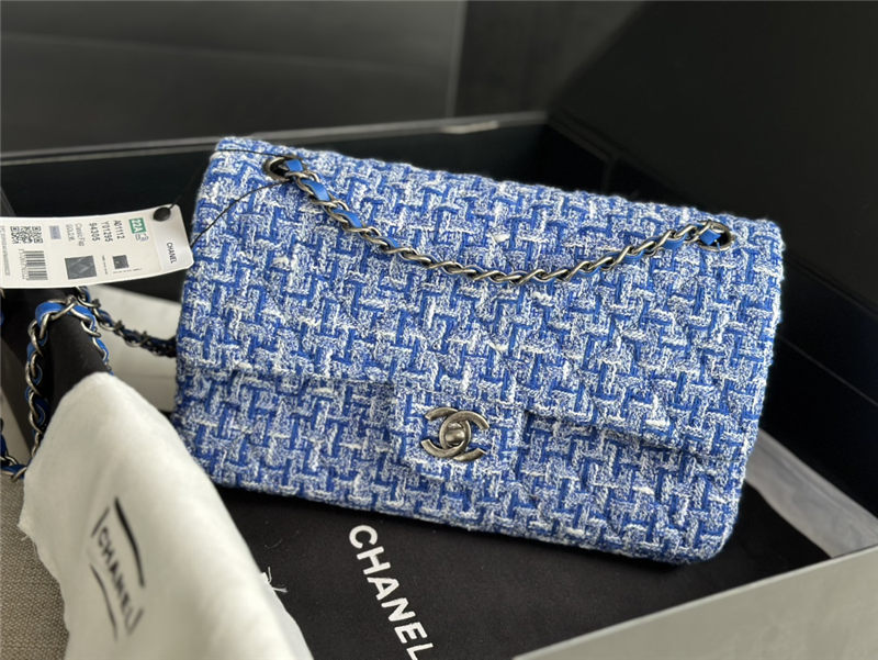 Chanel Medium Classic Flap Bag Tweed Blue High