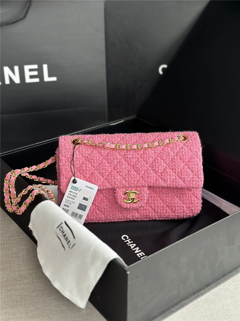 Chanel Medium Classic Flap Bag Tweed Rose-Pink High