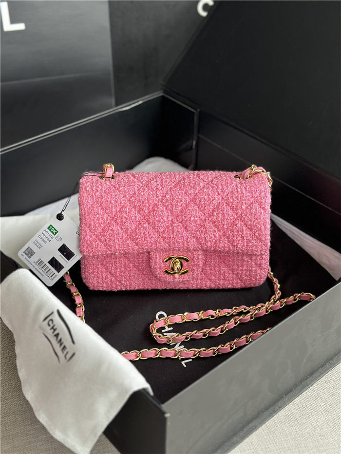 Chanel Mini Classic Flap Bag Tweed Rose-Pink High