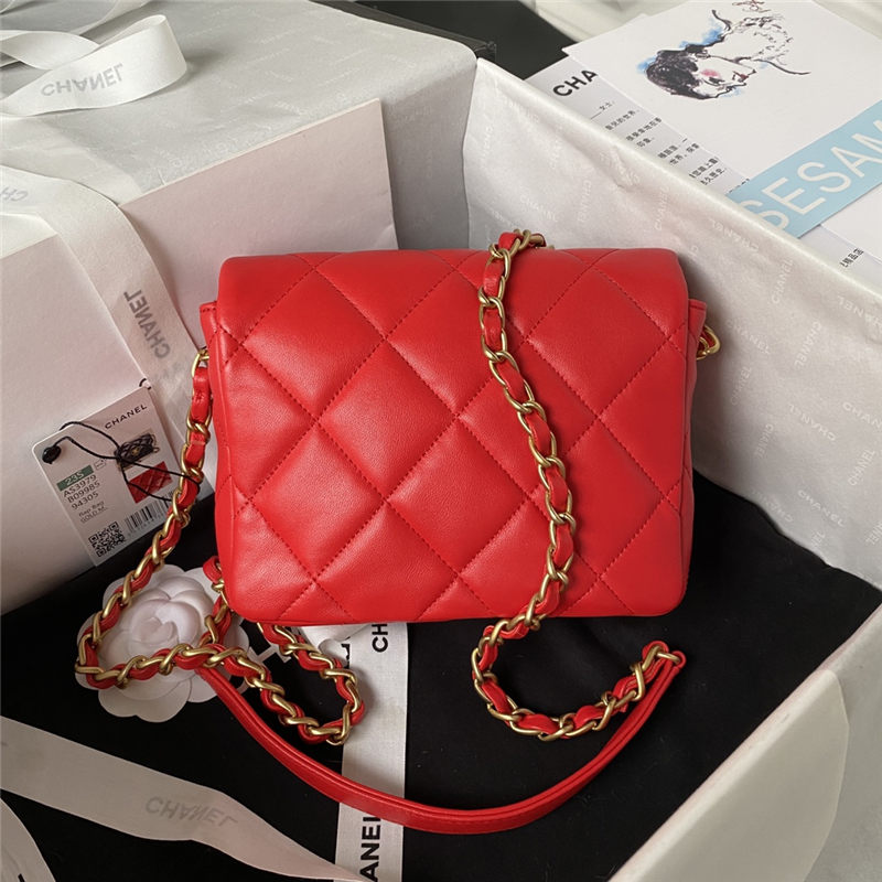 Chanel MINI FLAP BAG Lambskin,Plexi & Gold-Tone Metal AS3979 Red A