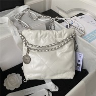 Chanel 22 MINI HANDBAG Shiny Calfskin White & Silver-Tone Metal AS3980 High