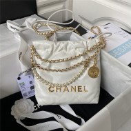 Chanel 22 MINI HANDBAG Shiny Calfskin White Pearl & Gold-Tone Metal AS3980 High