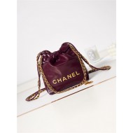 Chanel 22 MINI HANDBAG Shiny Calfskin Burgundy & Gold-Tone Metal AS3980 High