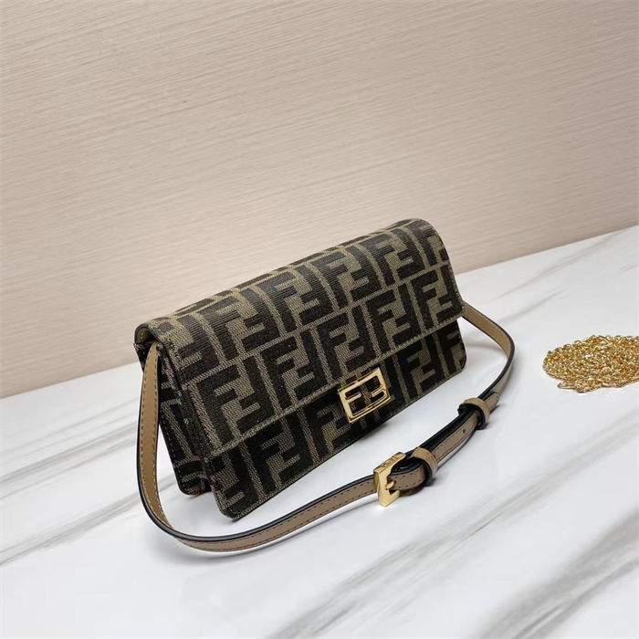 Fendi Wallet On Chain Baguette FF Fabric Brown High