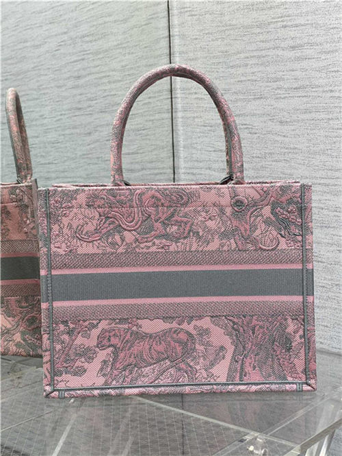 MEDIUM Dior BOOK TOTE Toile de Jouy Embroidery Pink&Grey High