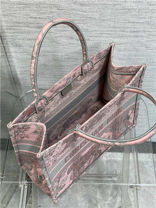 MEDIUM Dior BOOK TOTE Toile de Jouy Embroidery Pink&Grey High