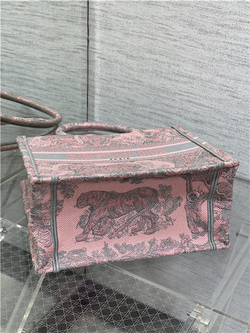 SMALL Dior BOOK TOTE Toile de Jouy Embroidery Pink&Grey High