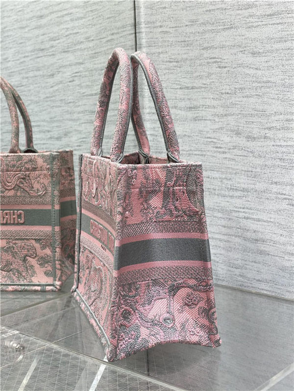 SMALL Dior BOOK TOTE Toile de Jouy Embroidery Pink&Grey High