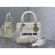 MEDIUM LADY D-LITE BAG Embroidered with 3D Flowers White High