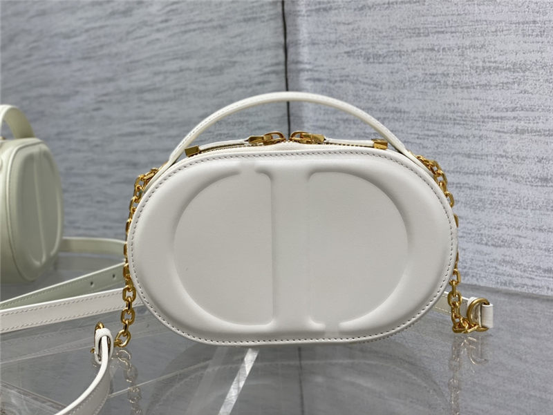 CD SIGNATURE OVAL CAMERA BAG Calfskin with Embossed CD Signature White High