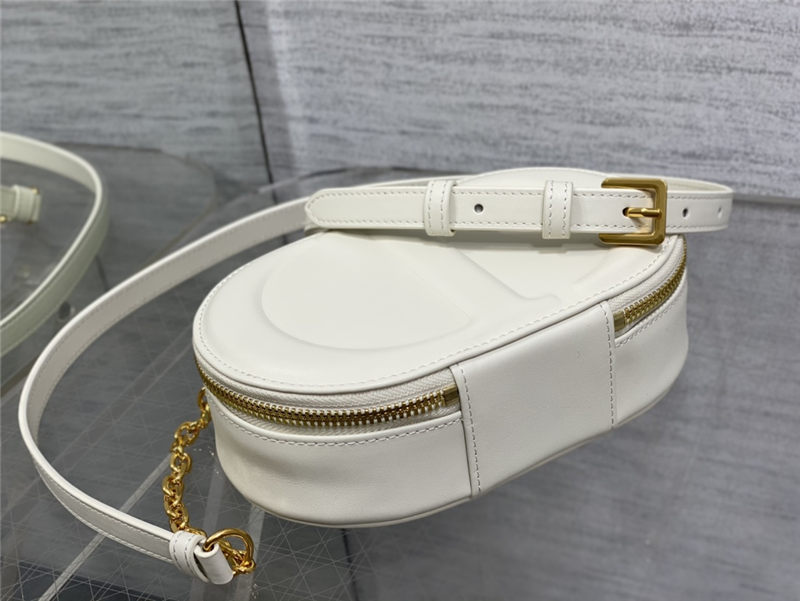 CD SIGNATURE OVAL CAMERA BAG Calfskin with Embossed CD Signature White High