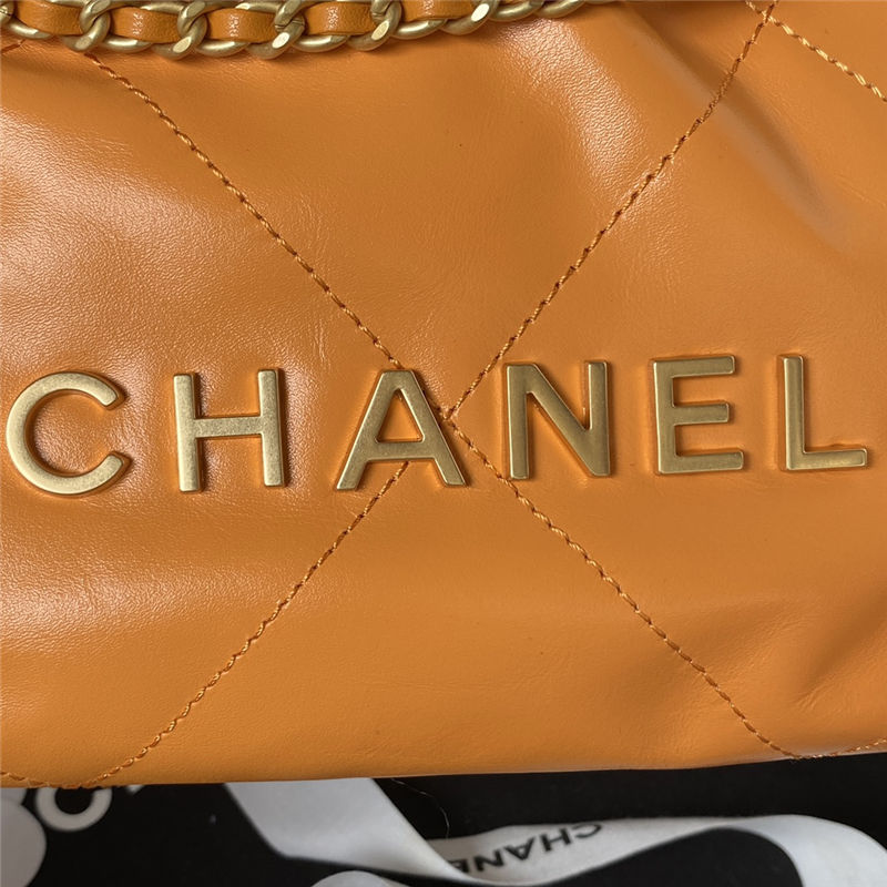 Chanel 22 MINI HANDBAG Shiny Calfskin Orange & Gold-Tone Metal AS3980 High