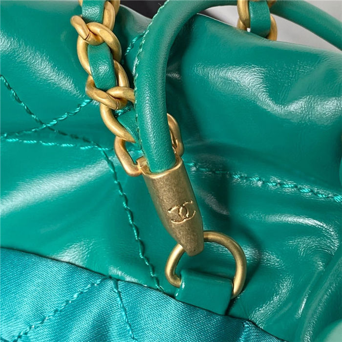 Chanel 22 MINI HANDBAG Shiny Calfskin Green-Dk & Gold-Tone Metal AS3980 High