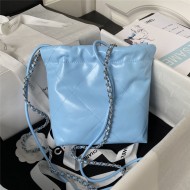 Chanel 22 MINI HANDBAG Shiny Calfskin Blue & Silver-Tone Metal AS3980 High