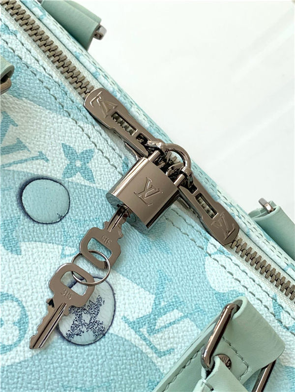 Louis Vuitton Keepall Bandoulière 50 Monogram Aquagarden coated canvas Crystal Blue M22570 High