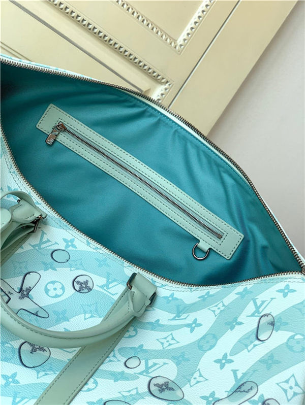 Louis Vuitton Keepall Bandoulière 50 Monogram Aquagarden coated canvas Crystal Blue M22570 High