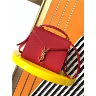 CASSANDRA MINI TOP HANDLE BAG IN GRAIN DE POUDRE EMBOSSED LEATHER Red High