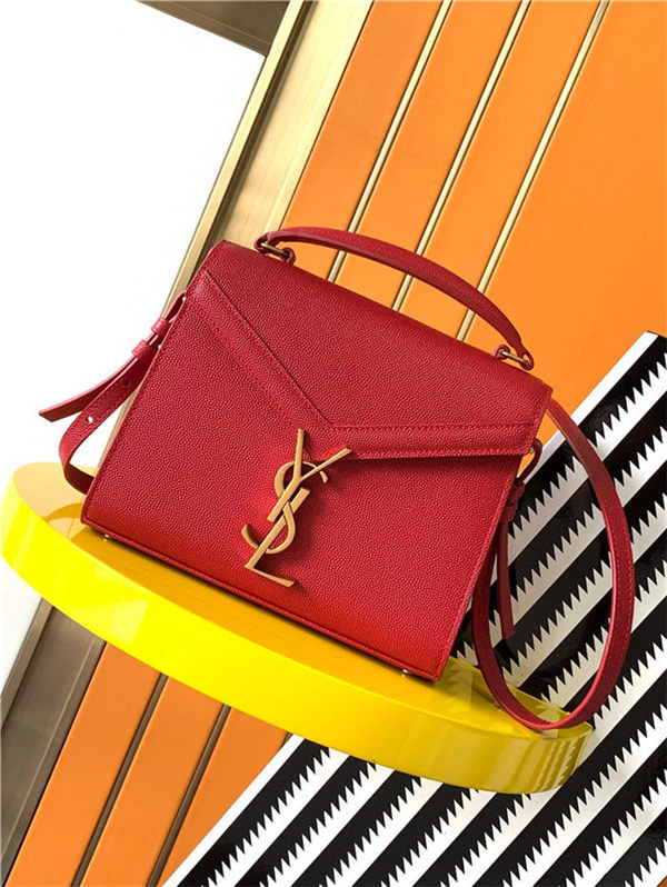 CASSANDRA MINI TOP HANDLE BAG IN GRAIN DE POUDRE EMBOSSED LEATHER Red High