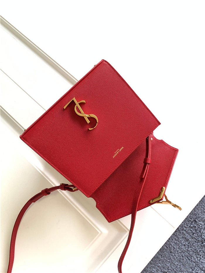 CASSANDRA MINI TOP HANDLE BAG IN GRAIN DE POUDRE EMBOSSED LEATHER Red High