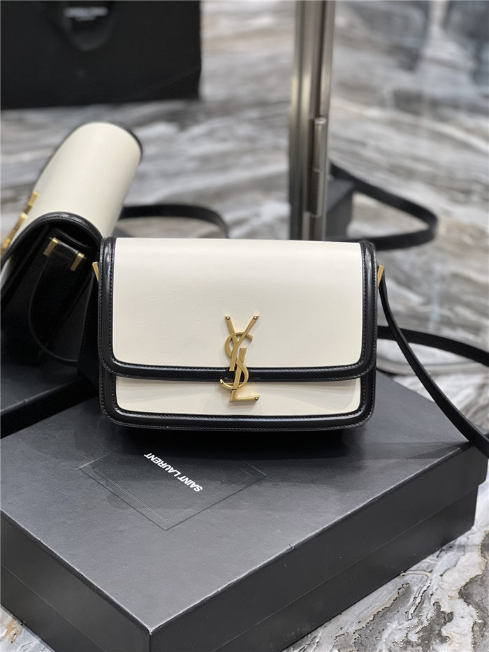 SOLFERINO MEDIUM SATCHEL IN BOX SAINT LAURENT LEATHER Black/White High