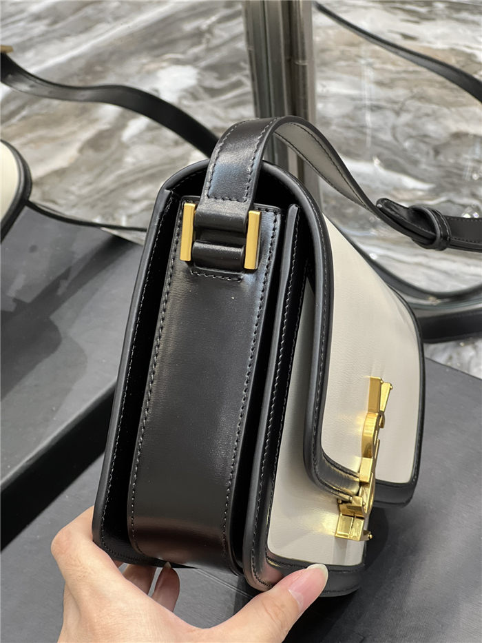 SOLFERINO MEDIUM SATCHEL IN BOX SAINT LAURENT LEATHER Black/White High