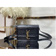 SOLFERINO SMALL SATCHEL IN CROCODILE-EMBOSSED SHINY LEATHER Black High