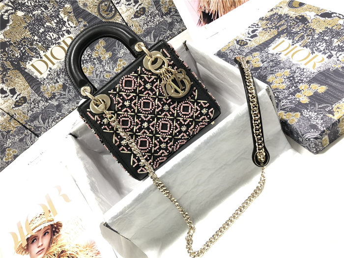 MINI LADY Dior BAG Cannage Calfskin with Beaded Embroidery High