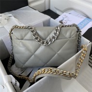 Large Chanel 19 Flap Bag Goatskin/Lambskin Grey Silver High