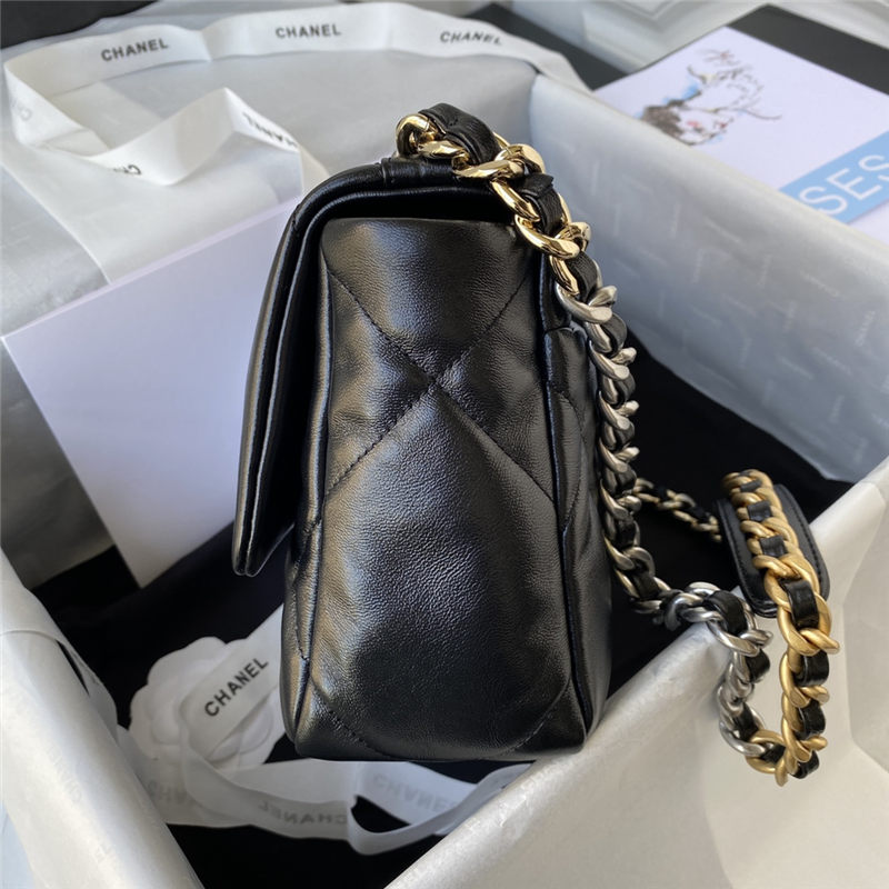 Chanel 19 Flap Bag Goatskin/Lambskin Black Silver High