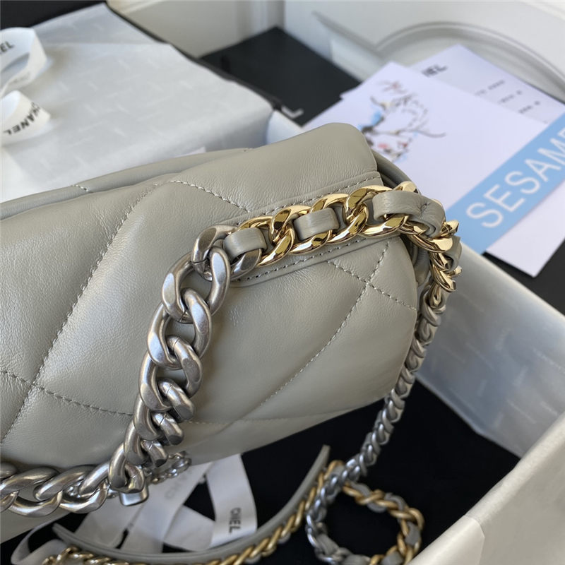 Chanel 19 Flap Bag Goatskin/Lambskin Grey Silver High