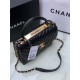 SMALL FLAP BAG WITH TOP HANDLE Chevrons Pattern Lambskin Anti-Gold Metal Black A