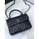 SMALL FLAP BAG WITH TOP HANDLE Chevrons Pattern Lambskin Anti-Silver Metal Black A