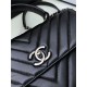 SMALL FLAP BAG WITH TOP HANDLE Chevrons Pattern Lambskin Anti-Silver Metal Black A