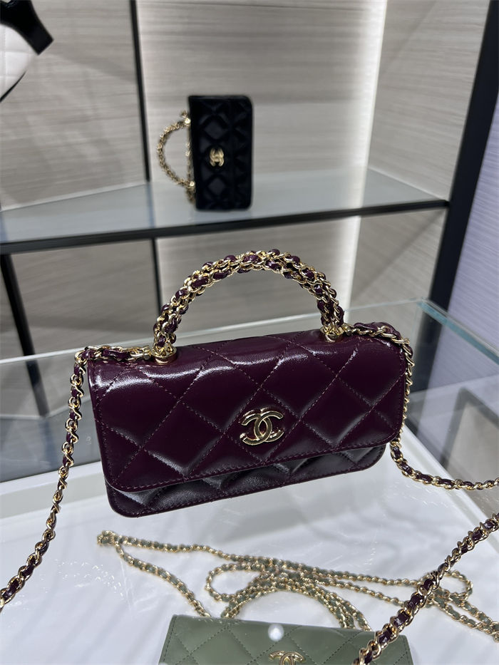 Chanel FLAP PHONE HOLDER WITH CHAIN AP4167 Shiny Lambskin & Gold-Tone Metal Burgundy High