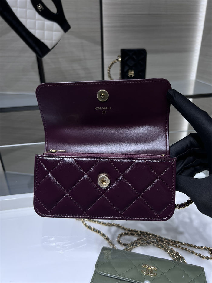 Chanel FLAP PHONE HOLDER WITH CHAIN AP4167 Shiny Lambskin & Gold-Tone Metal Burgundy High