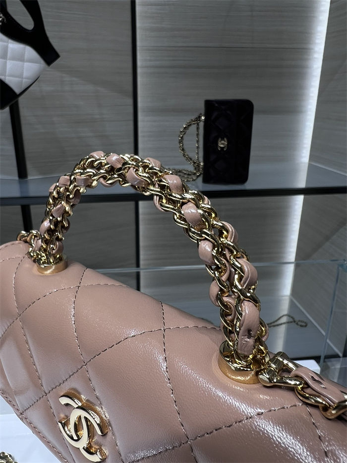 Chanel FLAP PHONE HOLDER WITH CHAIN AP4167 Shiny Lambskin & Gold-Tone Metal Nude High