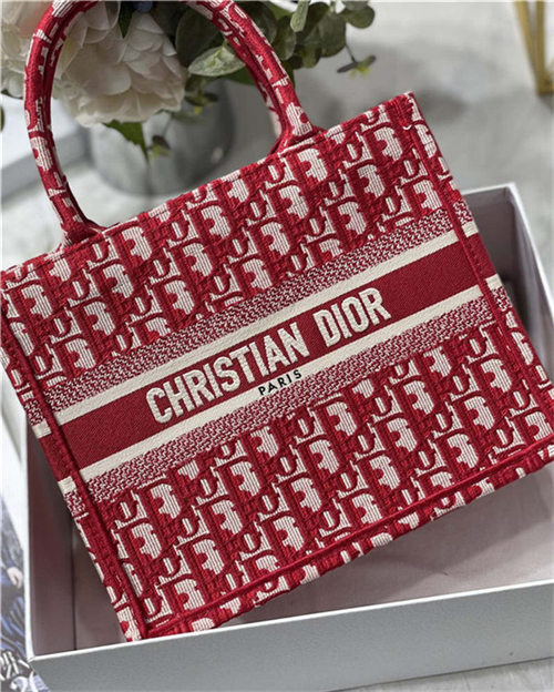 SMALL Dior BOOK TOTE Dior Oblique Jacquard Red High