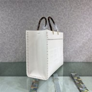 MEDIUM Fendi SUNSHINE Leather Shopper with Decorative Stitching White High