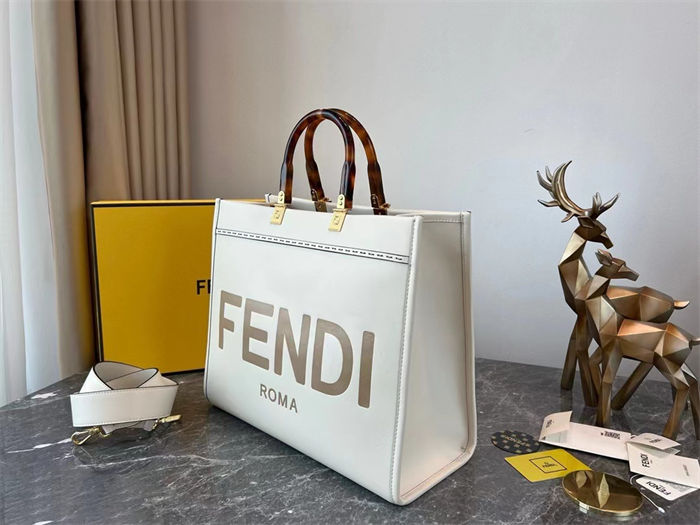 MEDIUM Fendi SUNSHINE Leather Shopper White High