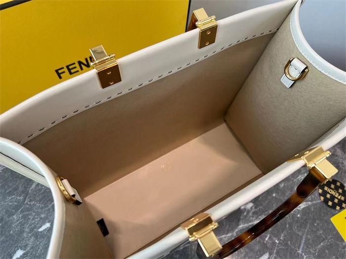 MEDIUM Fendi SUNSHINE Leather Shopper White High