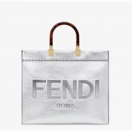 MEDIUM Fendi SUNSHINE Leather Shopper Silver High