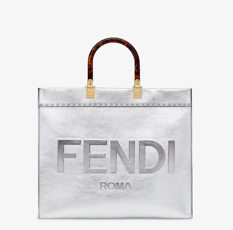 MEDIUM Fendi SUNSHINE Leather Shopper Silver High