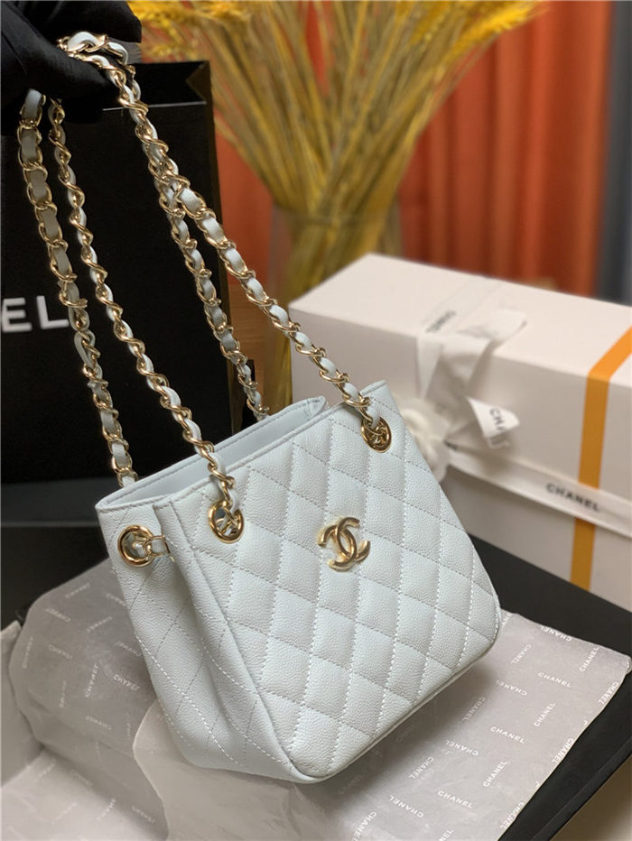 Chanel BUCKET BAG AS3176 Grained Calfskin Gold-Tone Metal Blue High