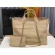 LARGE SHOPPING BAG Mixed Fibers & Silver-Tone Metal Beige High